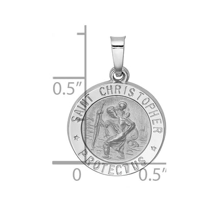 14k White Gold Polished/Satin St Christopher Medal Hollow Pendant for Women