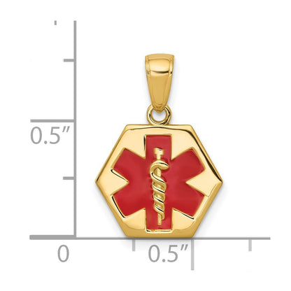 14k Yellow Gold Enameled Textured Back Medical Disk Pendant for Women