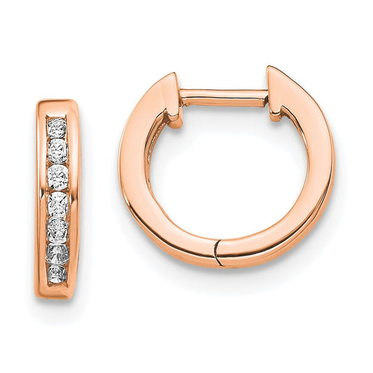 14k Rose Gold Polished Diamond Hinged Hoop Earrings