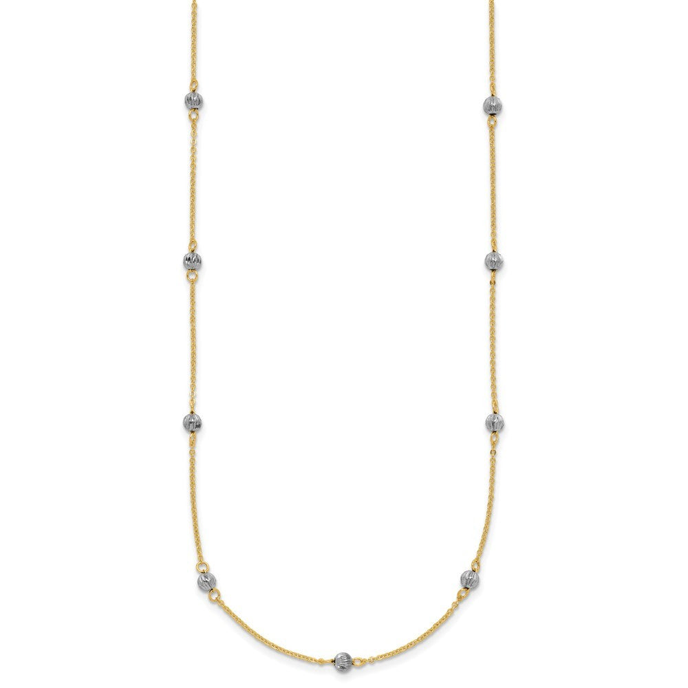 14K Two-tone Gold Diamond-Cut Beads w/ 2in Ext Necklace