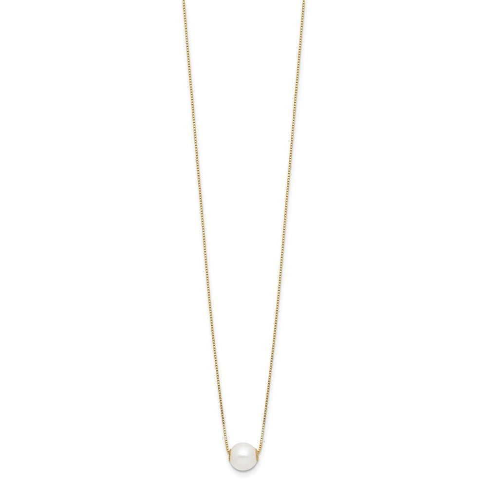 14k Yellow Gold 7-8mm White Round Freshwater Cultured Pearl 18 inch Necklace