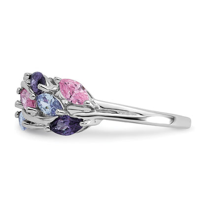 Sterling Silver Polished Fancy Pink and Purple Cubic Zirconia Ring Size 8