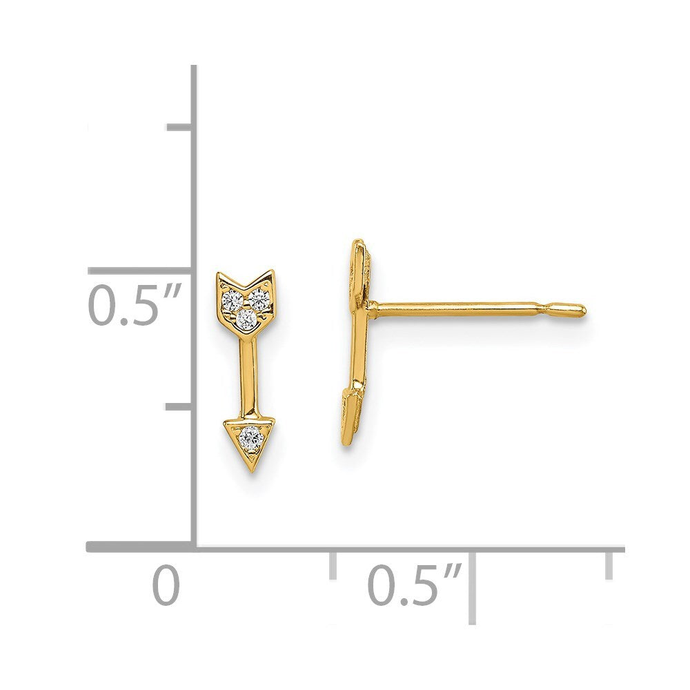 14k Yellow Gold Cubic Zirconia Arrow Stud Earrings Gift for Women