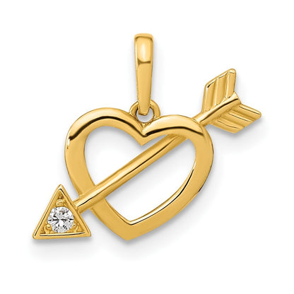 14k Yellow Gold Polished Cut-out Heart with Arrow CZ Pendant