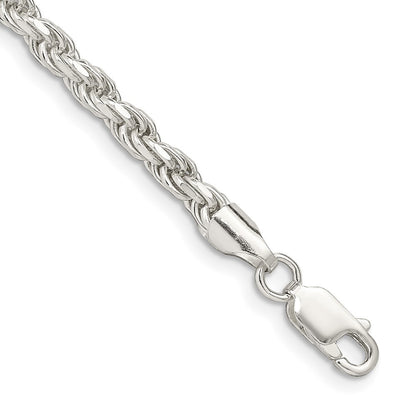 Sterling Silver 3.75mm Diamond-cut Rope Chain Bracelet