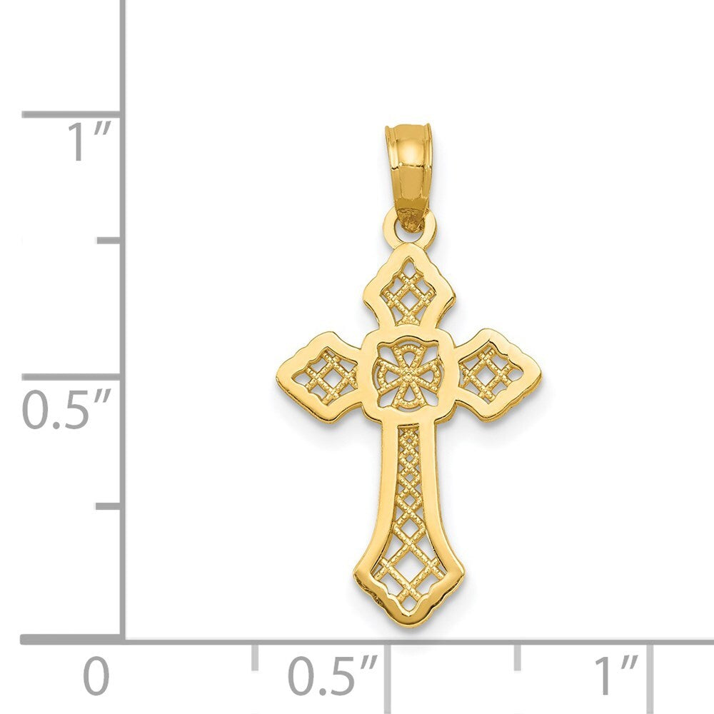 14k Yellow Gold Polished Passion Cross Lace Center Pendant for Women