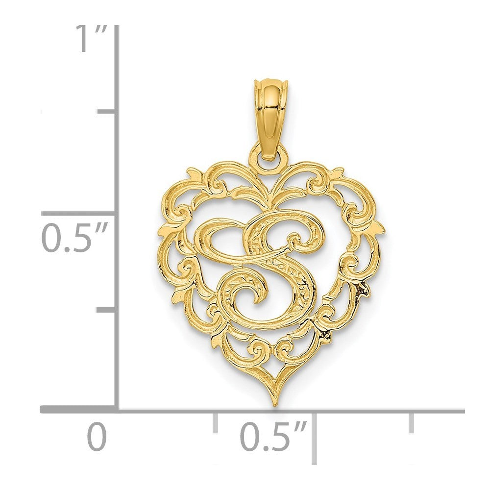 14k Yellow Gold Heart Script Letter S Initial Charm