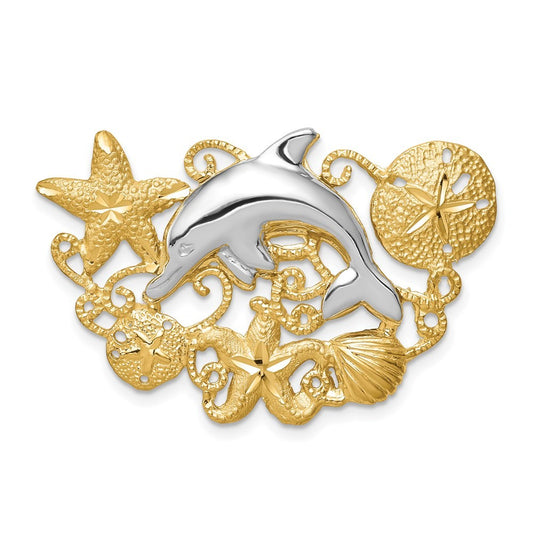 14k Two-Tone Gold Sea Life Fits 5mm 6mm Slide