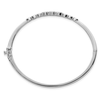 Sterling Silver and Textured Bezel-set Graduated CZ Hinged Bangle