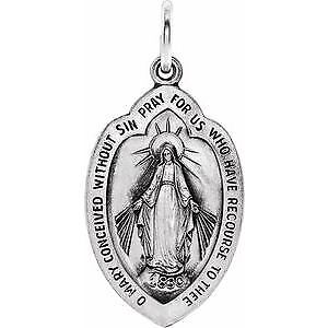 14k White Gold 18x12 mm Oval Miraculous Medal Pendant Pendant