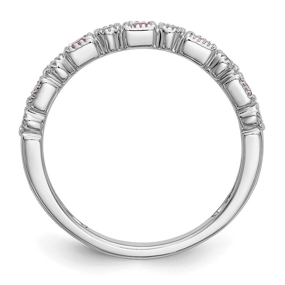 14k White Gold 1/10 carat Diamond and Pink Sapphire Complete Band Size 7