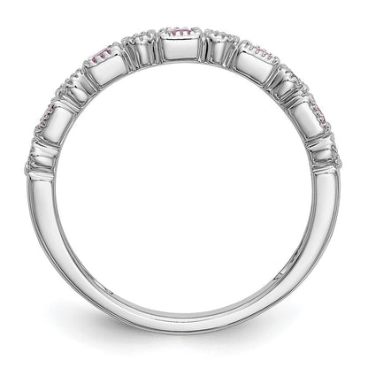 14k White Gold 1/10 carat Diamond and Pink Sapphire Complete Band Size 7