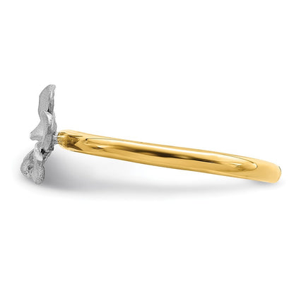 14K Two-tone Gold Brushed & Polished Plumeria Ring