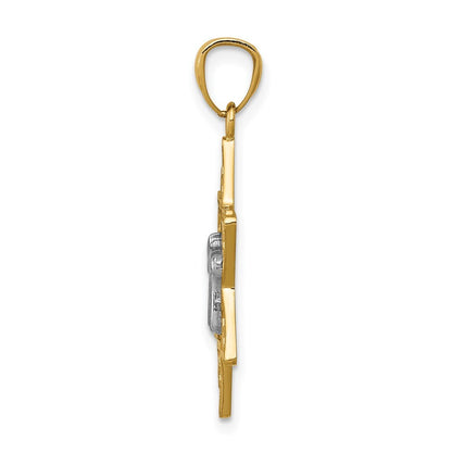 14k Two-tone Gold Gold Polished Star of David Chai Pendant for Women