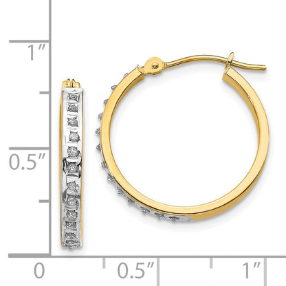 14k Yellow Gold Diamond Round Hinged Hoop Earrings