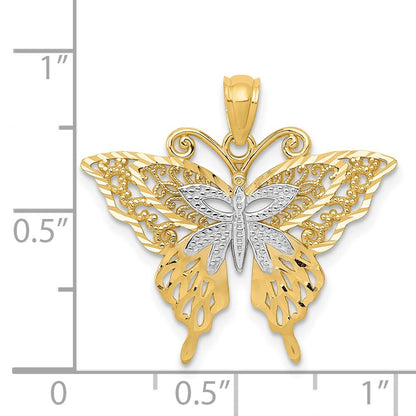 14k Yellow Gold Rhodium Fancy Butterfly Pendant for Women