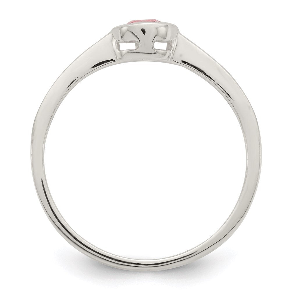 Sterling Silver Pink Round Bezel Cubic Zirconia Ring Size 8