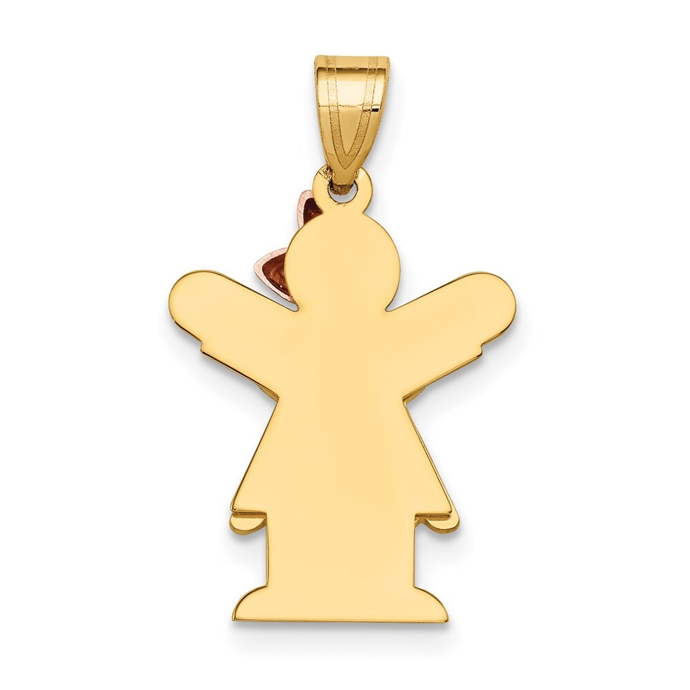 14k Two-tone Gold Small Girl with Bow on Right Engravable Charm Pendant