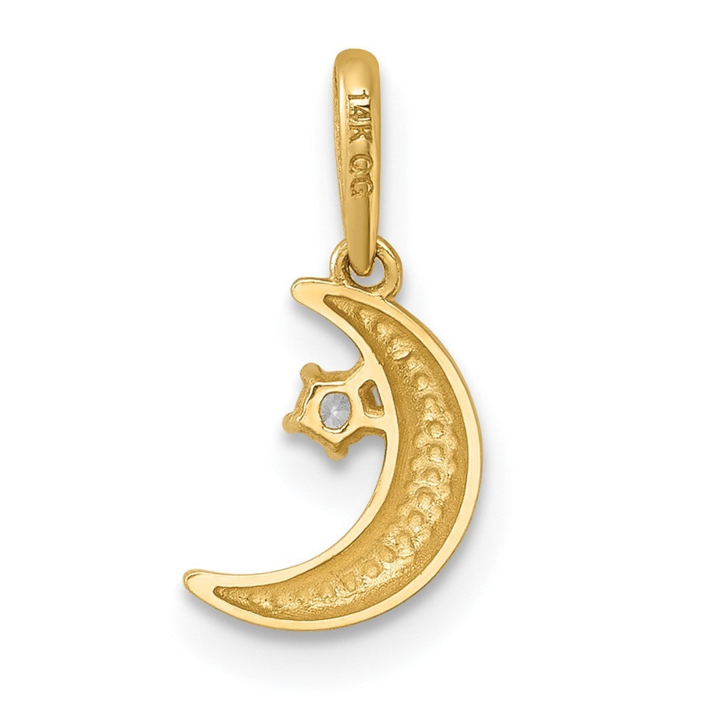 14k Yellow Gold Polished CZ Moon and Star Charm / Pendant