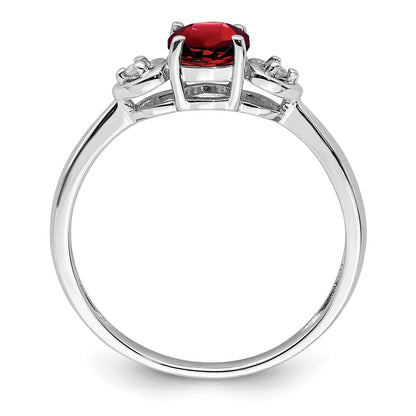 Sterling Silver Rhodium Plated Diamond and Garnet Ring