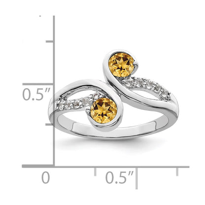 Sterling Silver Rhod-plated .60t.w. Citrine & White Topaz Swirl Ring Size 6