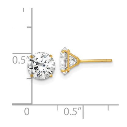 14k Yellow Gold Polished 7.00mm Round CZ Stud Earrings
