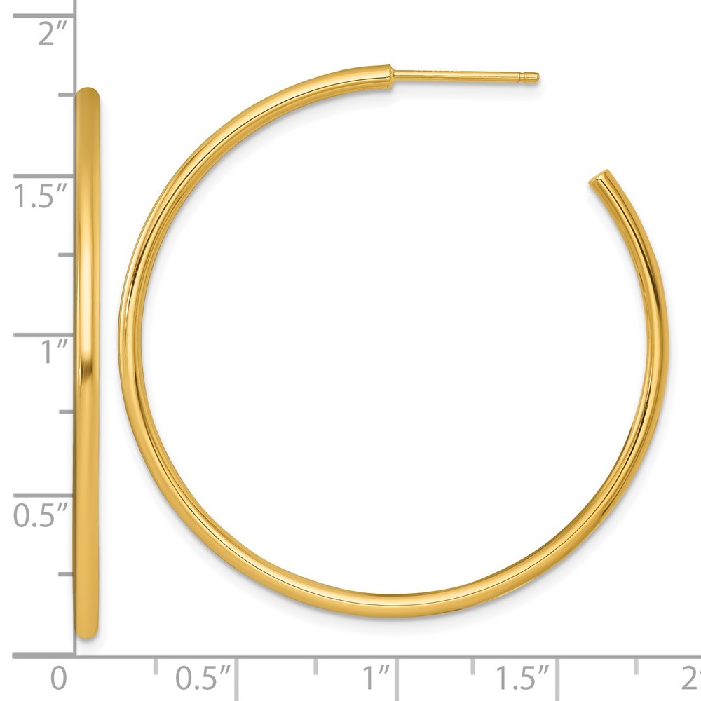 14k Yellow Gold Polished 2 x 45mm Tube C-Hoop Earrings