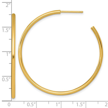 14k Yellow Gold Polished 2 x 45mm Tube C-Hoop Earrings