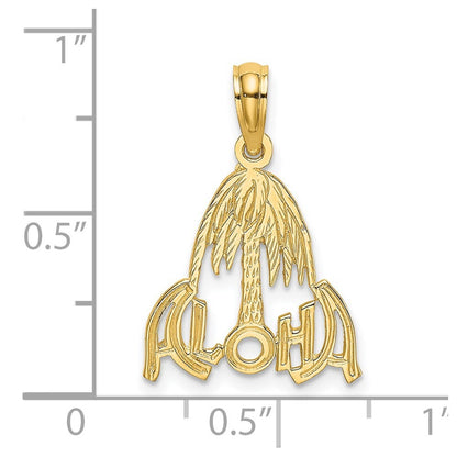 14k Yellow Gold ALOHA Palm Tree Charm Pendant for Women