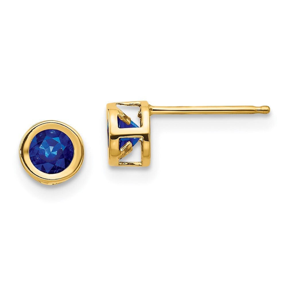14k Yellow Gold Sapphire Stud Earrings - September Gift for Women
