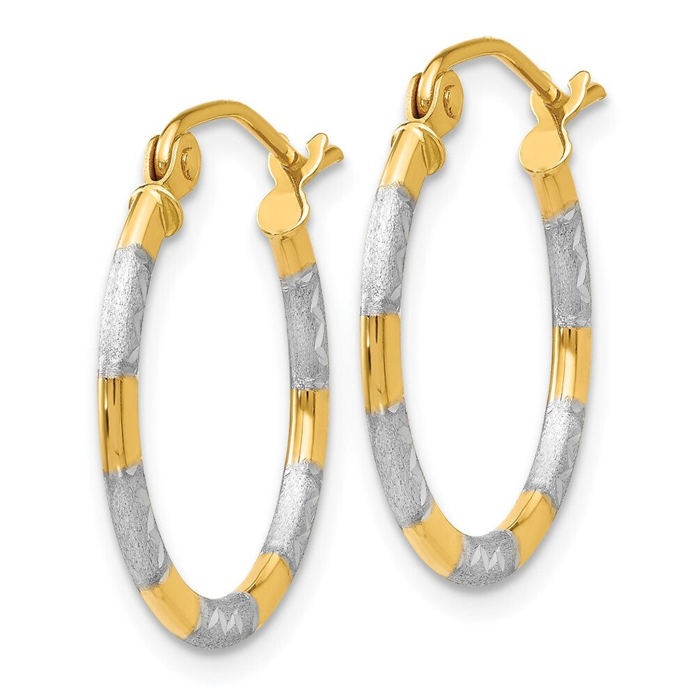 14k Yellow Gold White Rhodium Diamond Cut Hoop Earrings Gift for Women