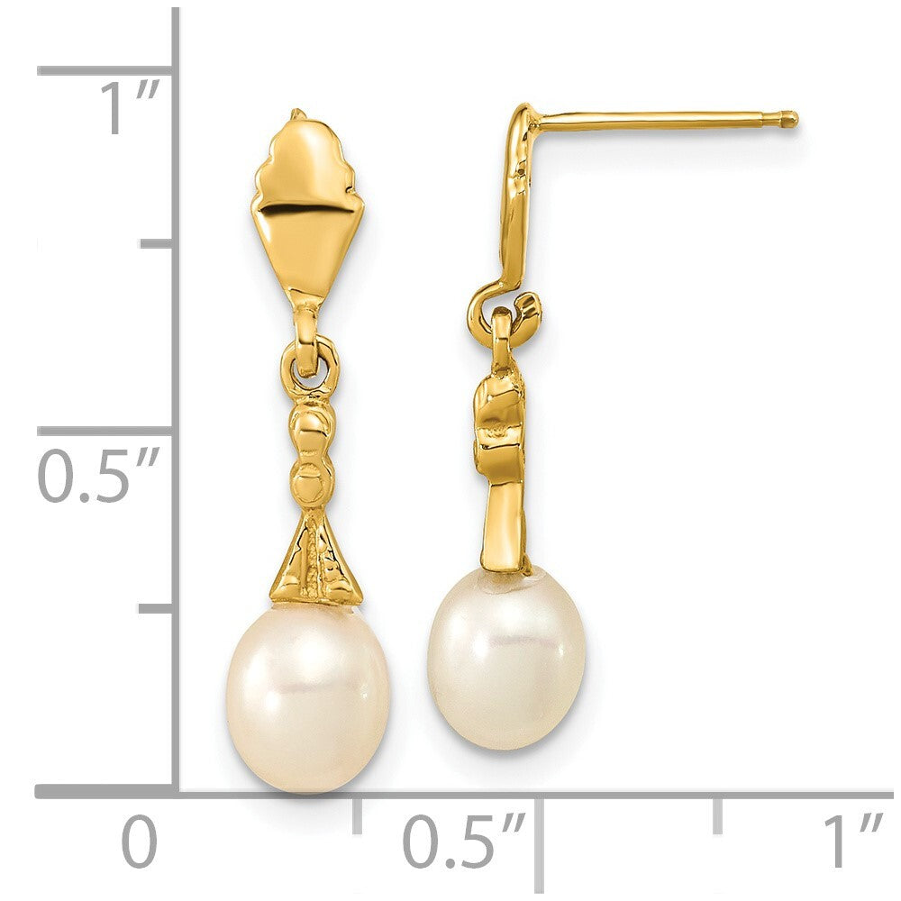 14k Yellow Gold 5-6mm White Teardrop Freshwater Cultured Pearl Dangle Earrings