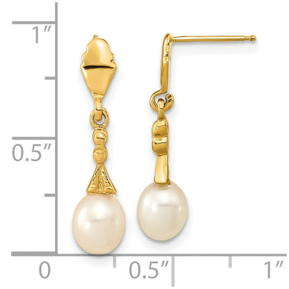 14k Yellow Gold 5-6mm White Teardrop Freshwater Cultured Pearl Dangle Earrings