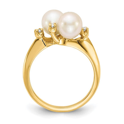 14K Yellow Gold 6mm FW Cultured Pearl AA Diamond ring