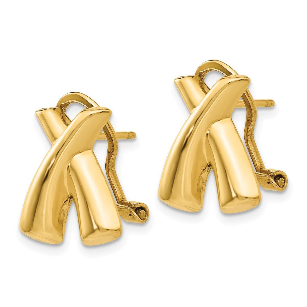 14k Yellow Gold Polished X Omega Back Stud Earrings