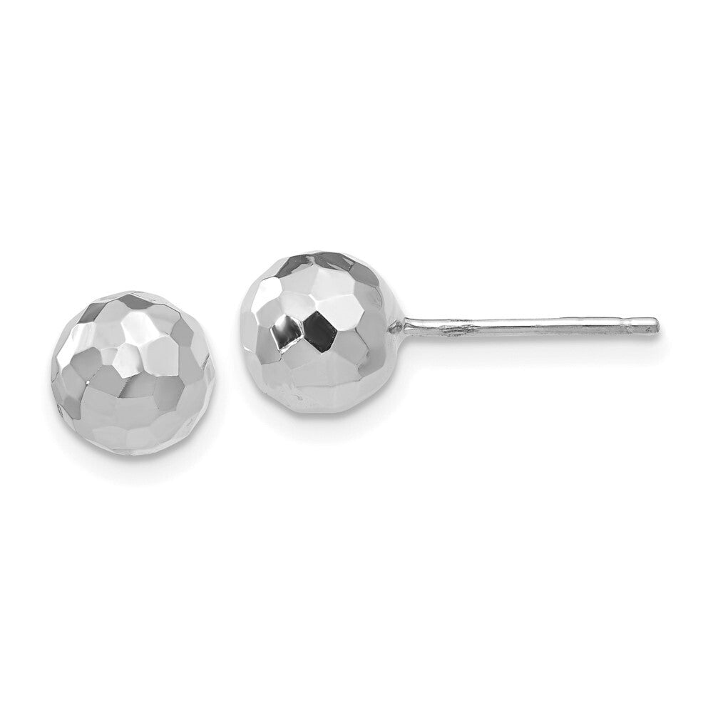 14K White Gold Polished Diamond Cut 7MM Ball Stud Earrings