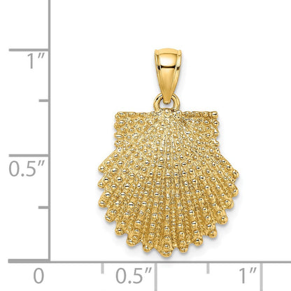 14k Yellow Gold Textured Scallop Shell Charm Pendant for Women