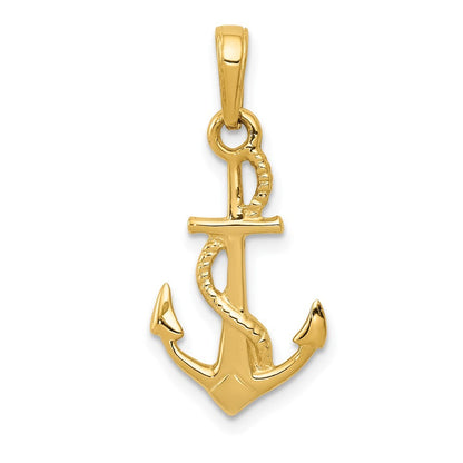 14k Yellow Gold Solid Polished 3-D Anchor Pendant