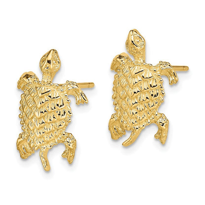 14k Yellow Gold Land Turtle Textured Stud Earrings Gift for Women
