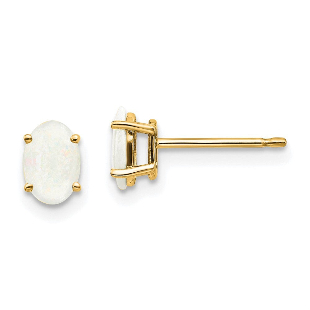 14k Yellow Gold Opal Stud Earrings - October Gift for Women