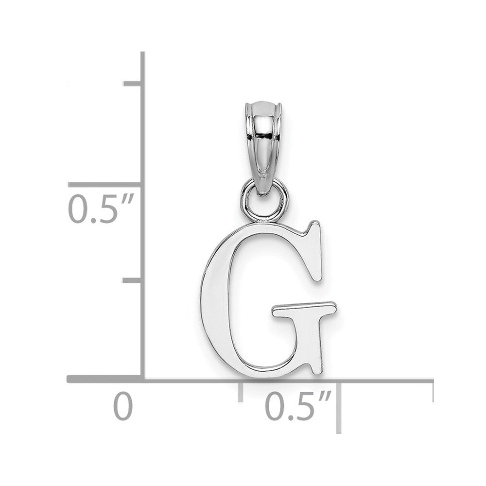 14k White Gold Polished Block Letter G Initial Pendant for Women