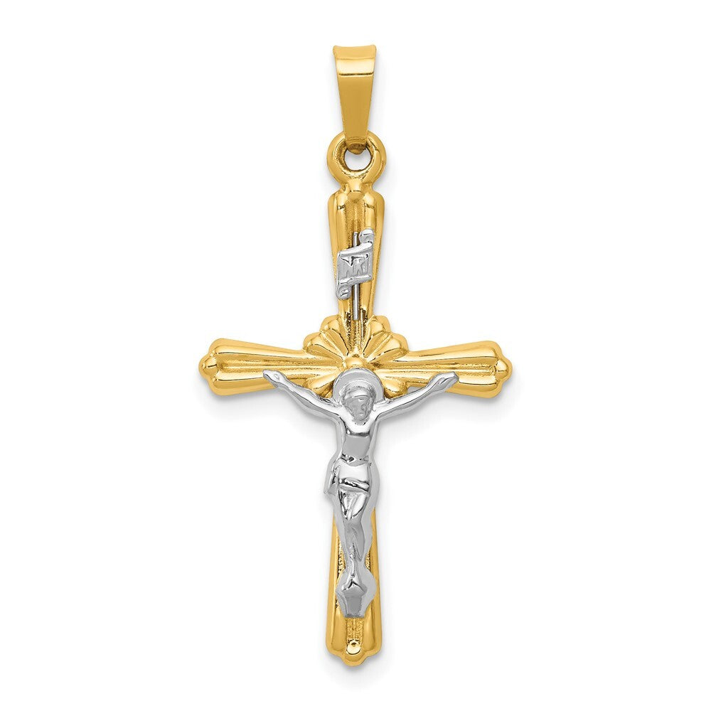14k Two-tone Gold Polished Inri Crucifix Pendant for Women