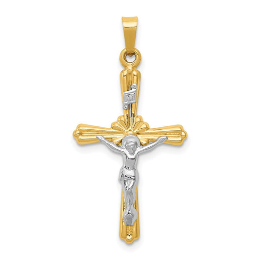 14k Two-tone Gold Polished Inri Crucifix Pendant for Women