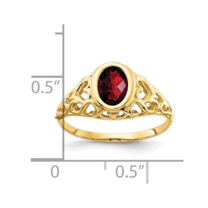14K Yellow Gold 7x5mm Oval Garnet Checker ring