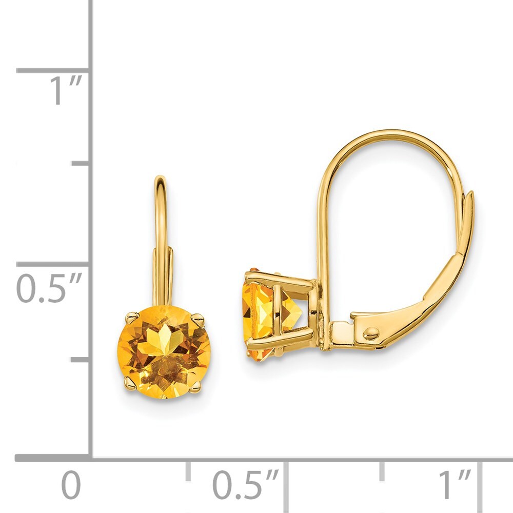 14k Yellow Gold 6mm Citrine Dangle Earrings Leverback Gift for Women