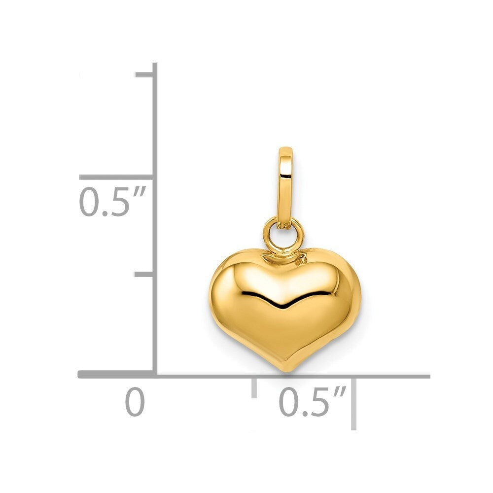 14k Yellow Gold Polished Puffed Heart Charm Pendant for Women