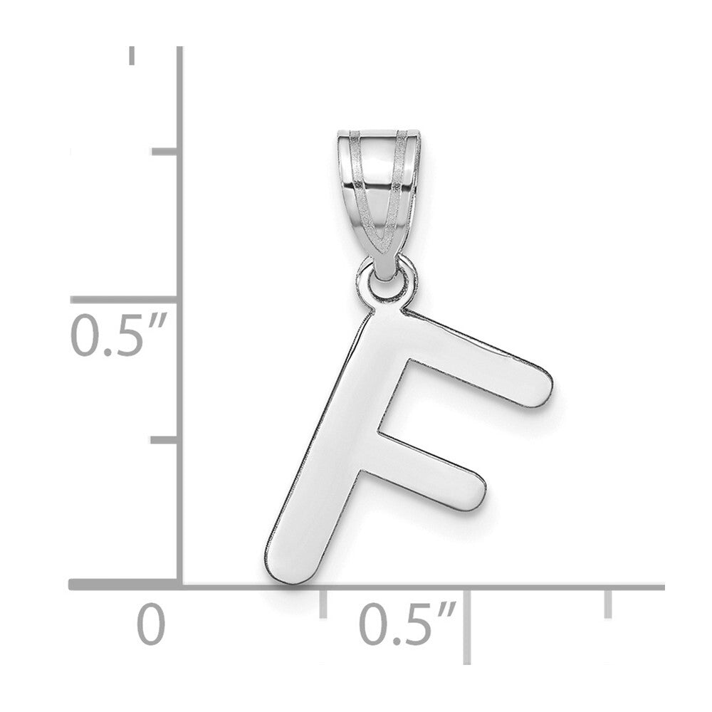 14k White Gold Polished Bubble Letter F Initial Pendant for Women