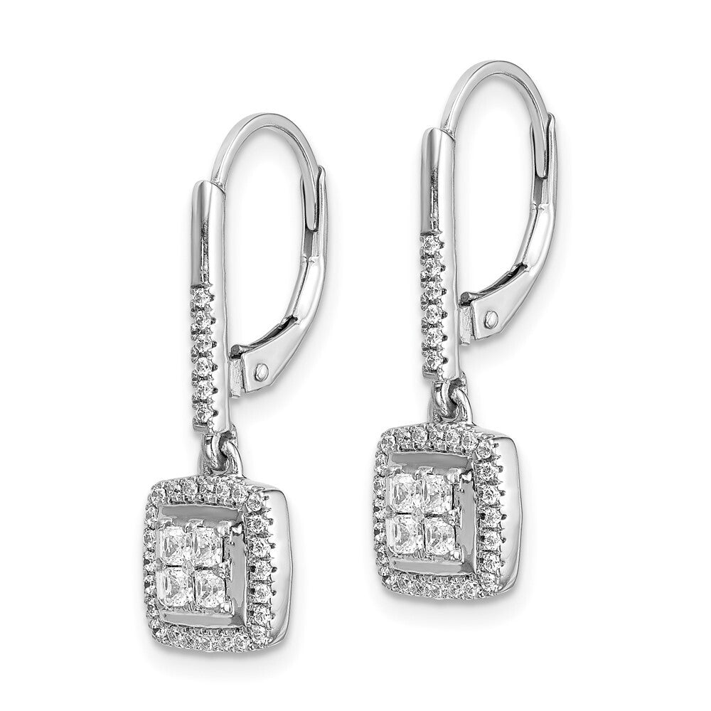 14k White Gold Diamond Cluster Leverback Drop & Dangle Earrings