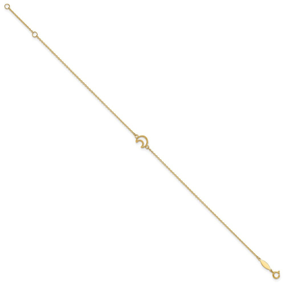 14k Yellow Gold Textured and Polished Crescent Moon 10" Anklet