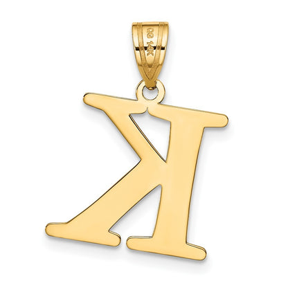 14k Yellow Gold Polished Etched Letter K Initial Pendant for Women